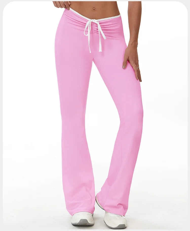 Bell-bottoms Women Yoga Leggings Drawstring Fitness Wide Leg Pants Gym Running Cycling Pants Sports High Waist Workout Leggings