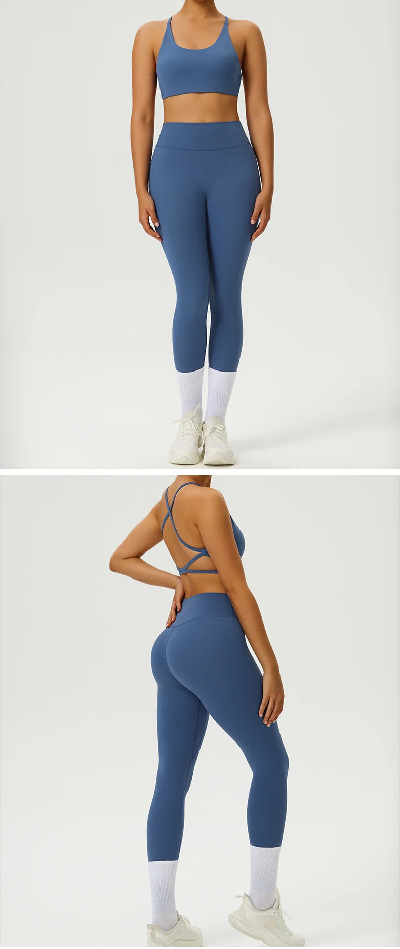 Yoga Clothes Set 2 Piece Gym Set Sportswear Women Cross Back Bra Top High Waist Leggings Fitness Suit Running Workout Tracksuit