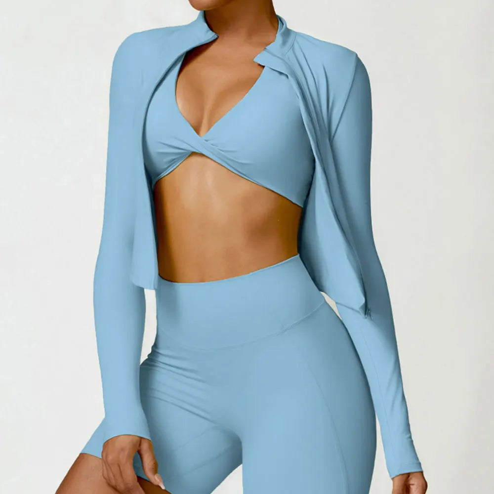 New Running Elasticity Yoga Jacket Zipper Slimming Top Coat Women's Sports Jacket Gym Workout Sports Long Sleeves Women Tights