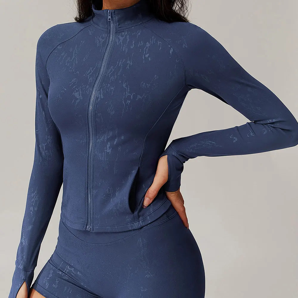 Zipper Jacket Women Yoga T-shirts Crop Tops Solid Sports Top Long Sleeve Running Shirts Sexy Quick Dry Fitness Gym Sport Wear