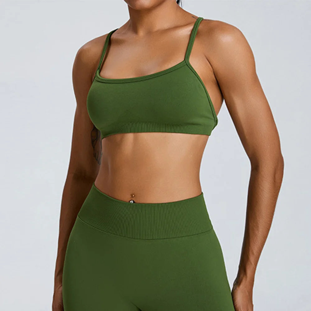 Seamless Soft Cross Back Women Sports Underwear Fitness Bra Tights Yoga Vest High Strength Shockproof Gym Sports Top Push Up Bra