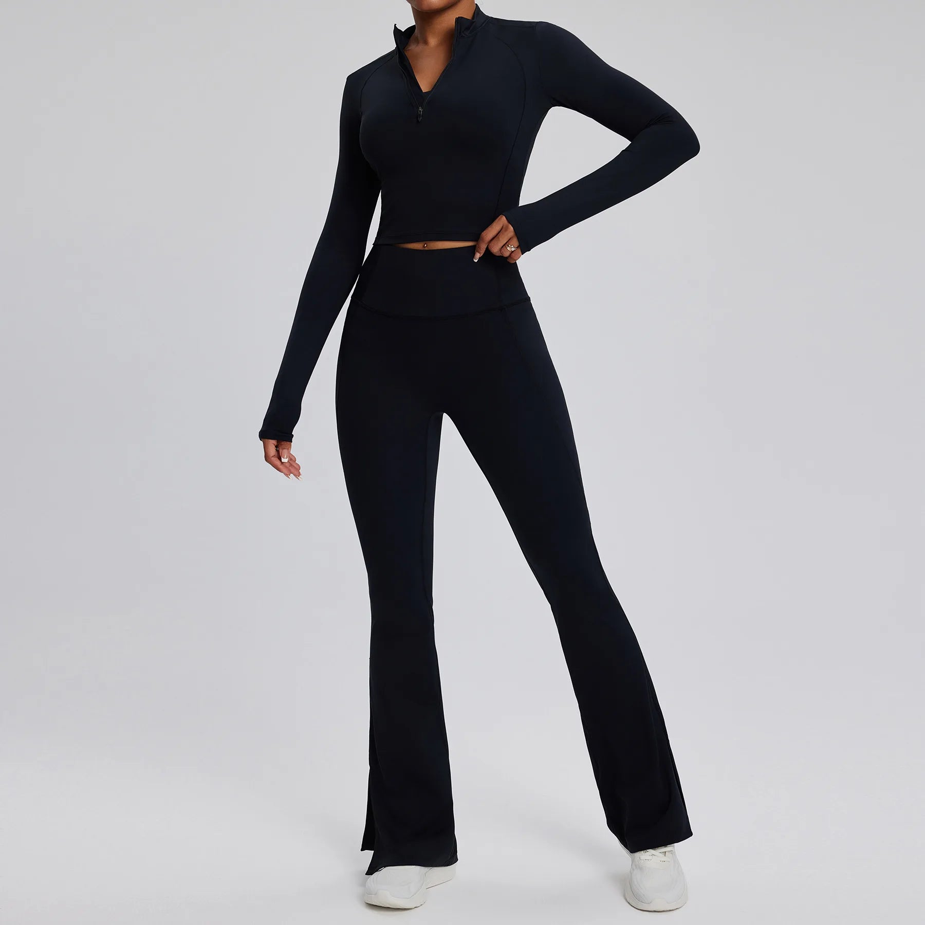 2PCS Yoga Suit Gym Set Women Clothes Running Tracksuit Workout Long Sleeve High Waist Bell-bottoms Sports Shirt Yoga Clothing