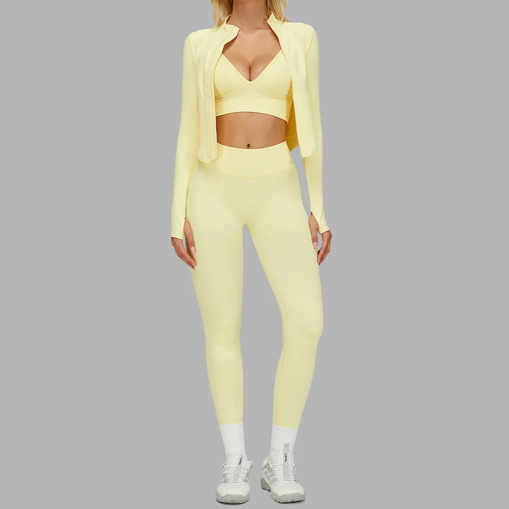 3PCS Yoga Set Seamless Sports Set Women Tracksuit Quick-Drying Gym Set Women Tracksuit Running Workout Long Sleeve Yoga Clothing