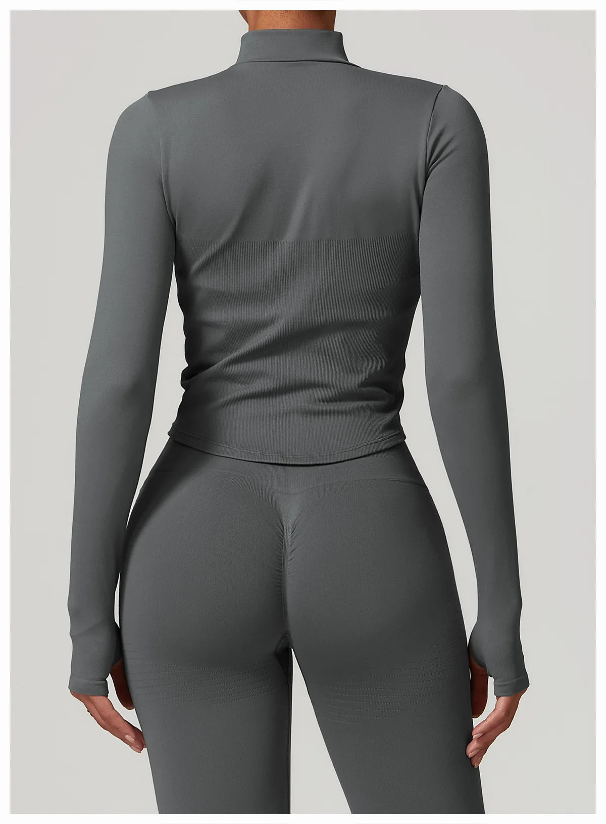 Ribbed Yoga Tops Women's Yoga Long Sleeved Standing Collar Sports Jacket Running Training Fitness Top Gym Workout Running Shirt