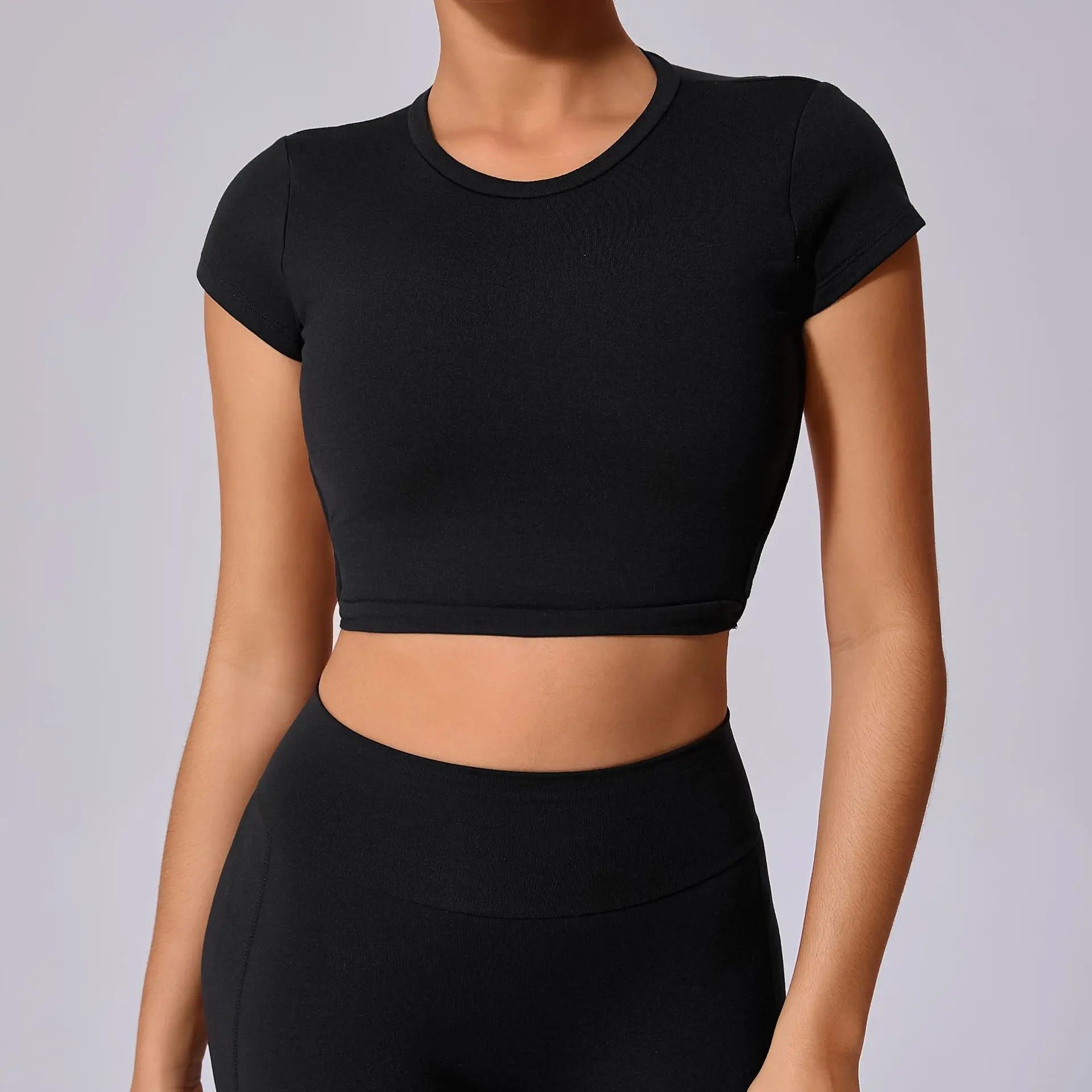 Hollow Beauty Back Crop Top Short Sleeve Workout Yoga Shirt Women Fitness Workout Tops Gym Clothes Sportswear Running T-shirts