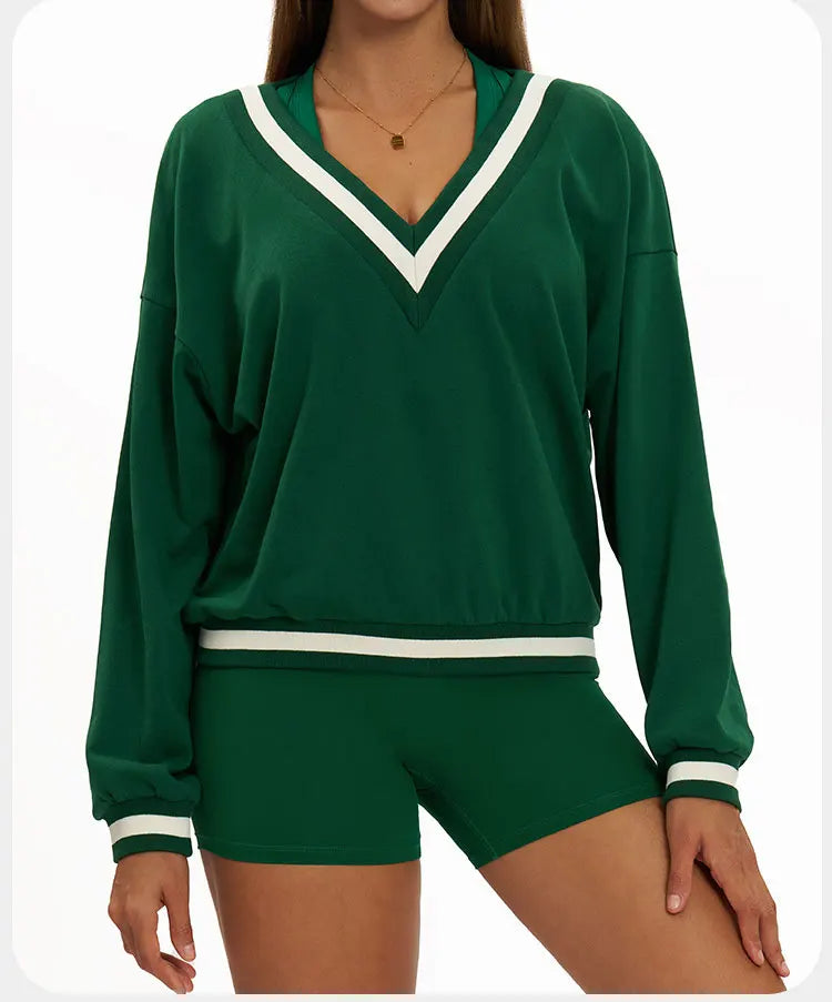 New Winter Women's Long Sleeved V-neck Sports Hoodie Women's Loose and Casual Long Sleeved Top Fashionable and Versatile Jacket