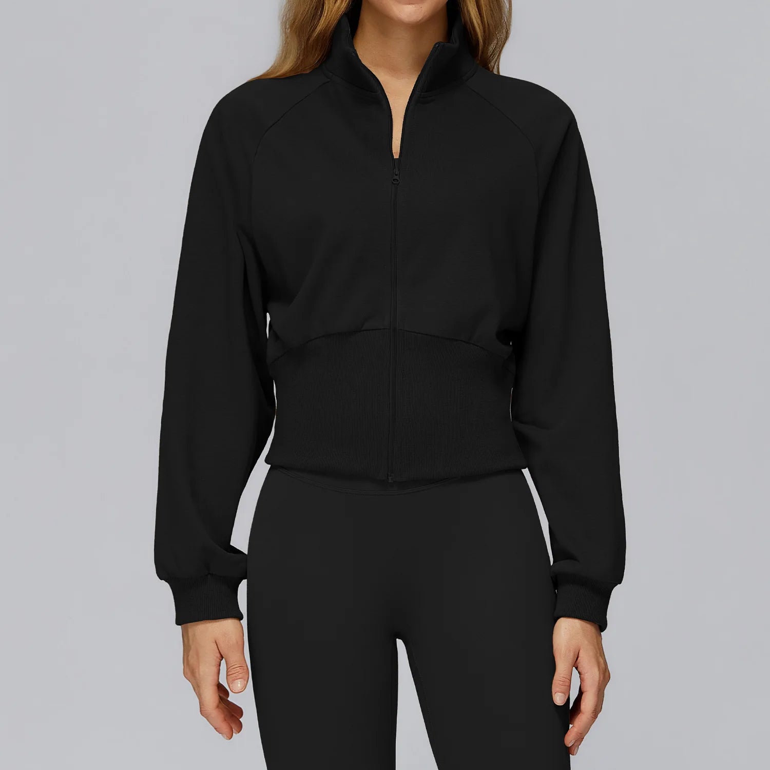 Winter Yoga Long Sleeved Women's Standing Collar Sweatshirt Windproof Zipper Warm Sweatshirt Loose Outdoor Running Sports Jacket