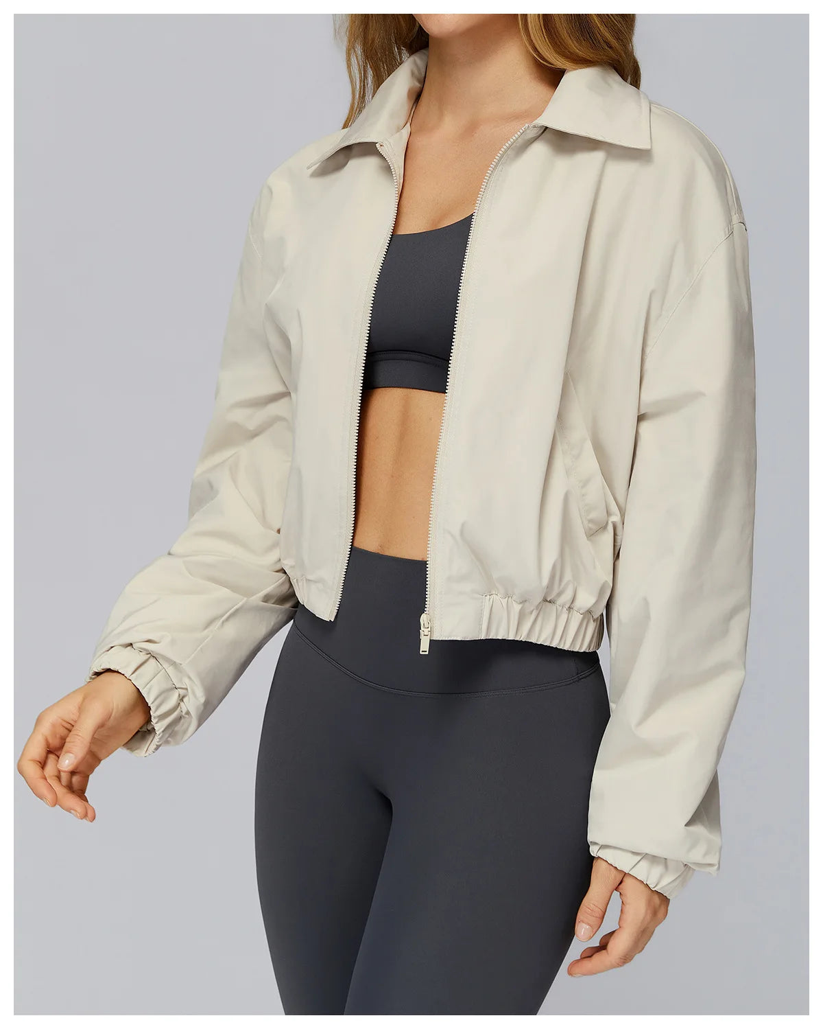 Winter Long Sleeved Loose Jacket Women's Zipper Yoga Long Sleeved Windproof Warm Sports Top Outdoor Hiking and Running Jacket