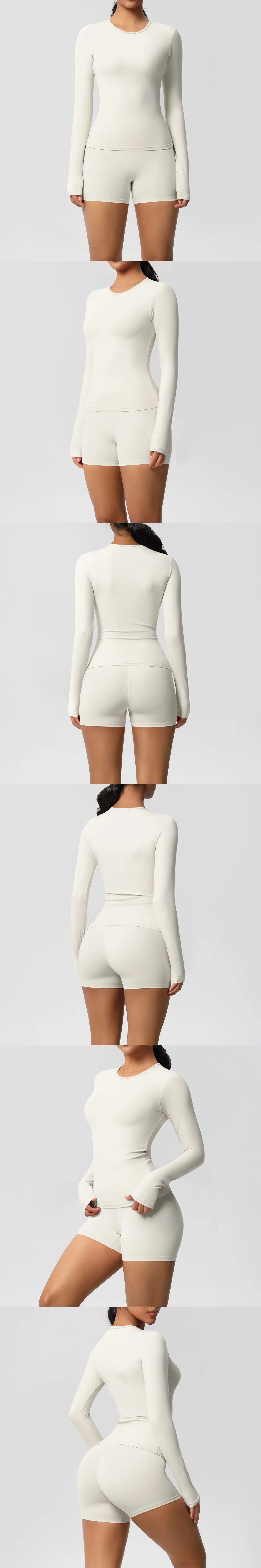Yoga Clothes Set 2 Piece Gym Sports Shorts Set Women Long Sleeved High Waist Shorts Fitness Suit Running Workout Tracksuit