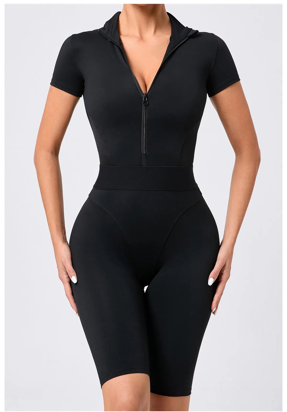 Women's Tracksuit Jumpsuits One-Piece Suit Zipper Short SleevesYoga Set Gym Push Up Workout Clothes Fitness Bodysuit Sportswear