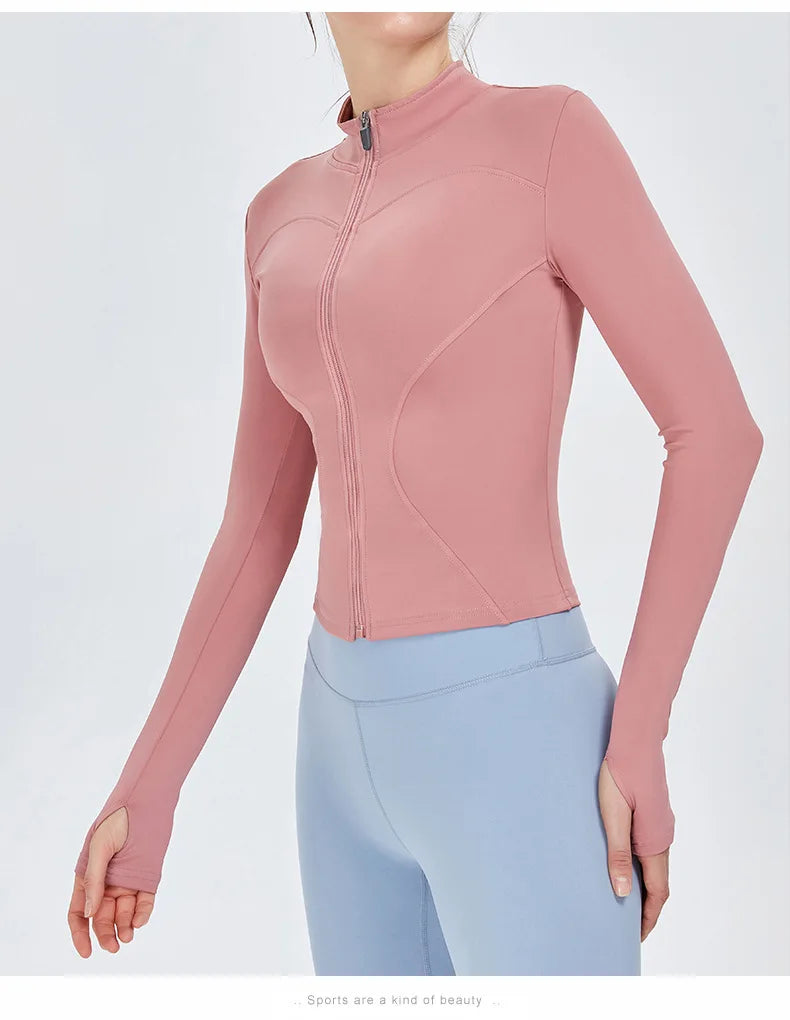 Zipper Jacket Women Sports Long Sleeve Push Up Fitness Yoga Shirt Gym Top Activewear Running Coats Workout Clothes Woman Jacket