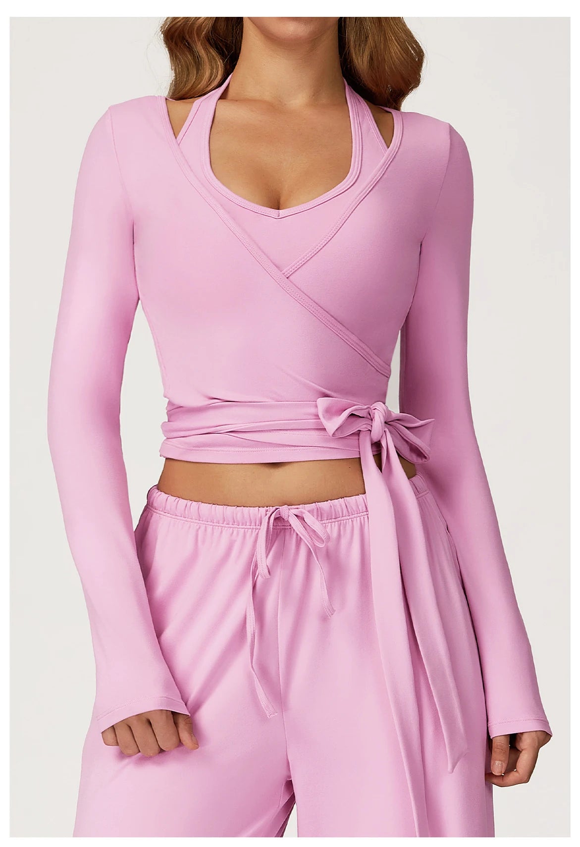 Women Yoga Crossover Strap Long Sleeve Cover-up T-shirts Pilates Running Outdoor Sports Loose Tops Breathable Soft Gym Fitness