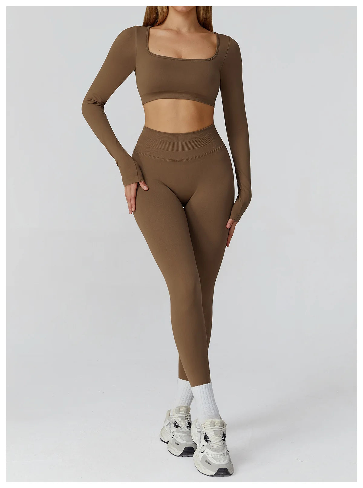 Seamless Casual Quick Dry Sportswear Women Square Neck Gym Top Women Fitness Sports Crop Top Female Long Sleeve Yoga Clothing
