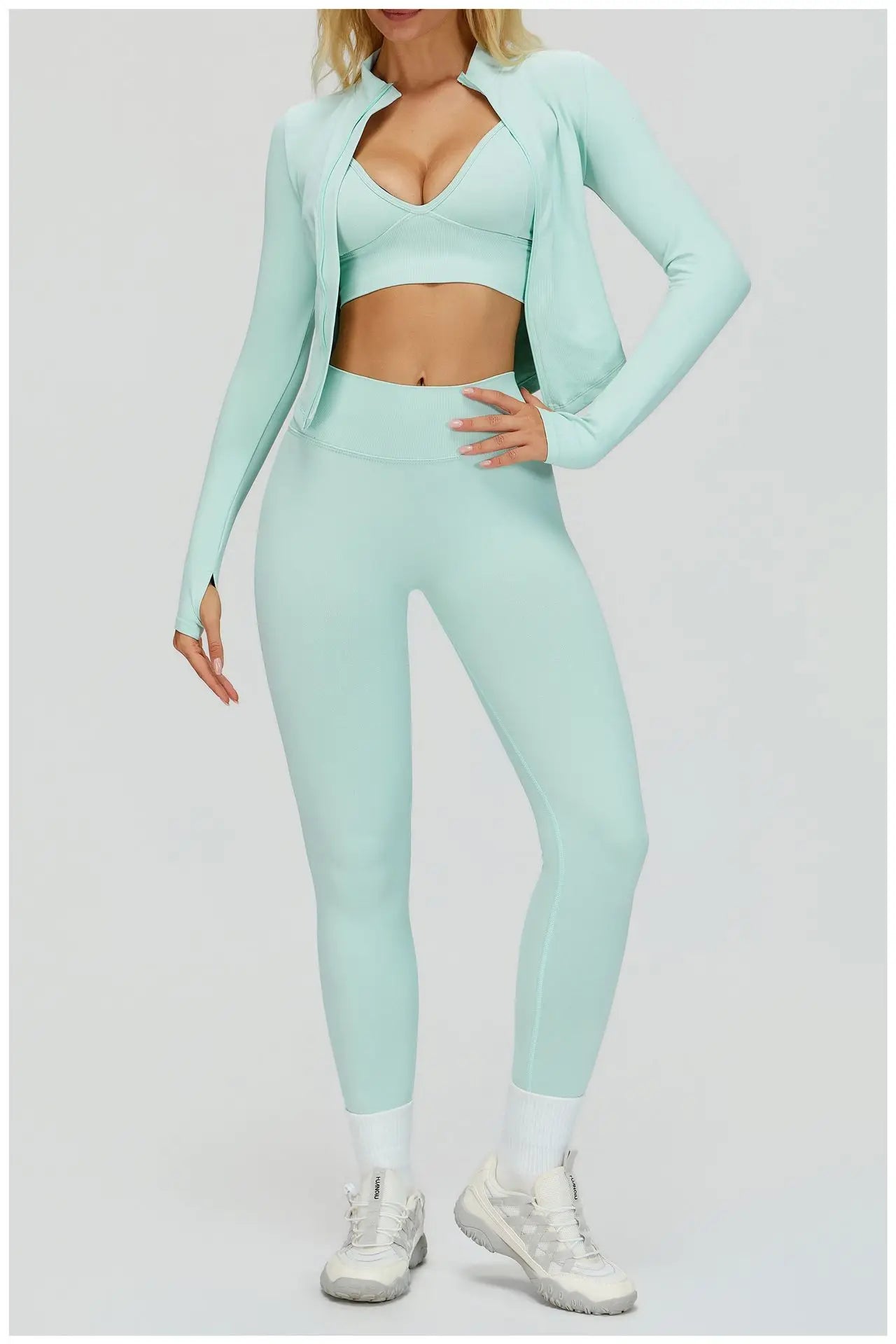 3PCS Yoga Set Seamless Sports Set Women Tracksuit Quick-Drying Gym Set Women Tracksuit Running Workout Long Sleeve Yoga Clothing