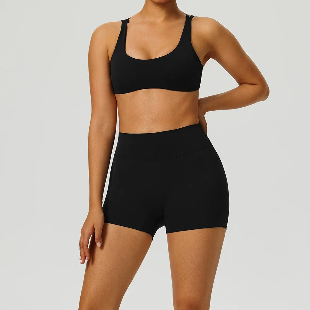 2 Pieces Yoga Set Women's Tracksuit Workout Sportswear Gym Clothing High Waist Leggings Fitness Shorts Push Up Bras Sports Suits