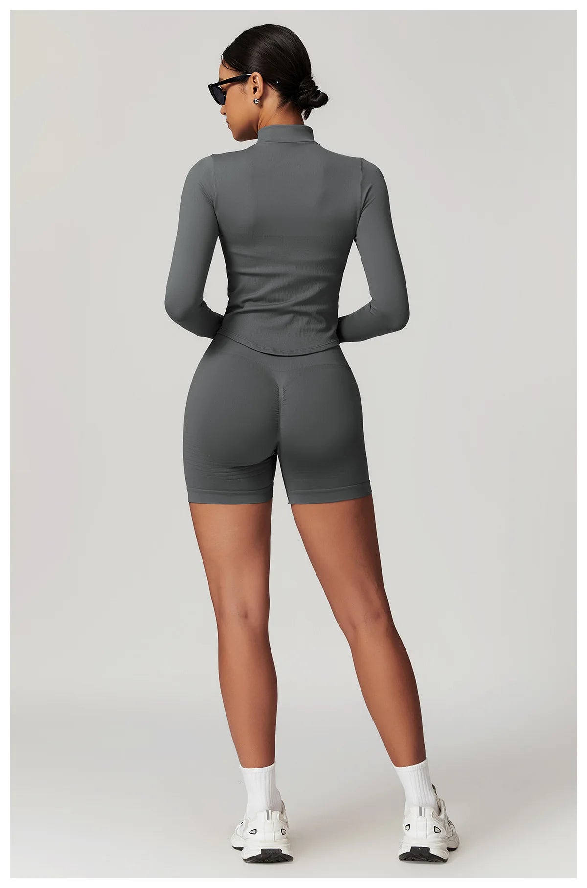 Ribbed Yoga Tops Women's Standing Collar Yoga Long Sleeved Sports Jacket Running Training Fitness Top Gym Workout Running Shirt