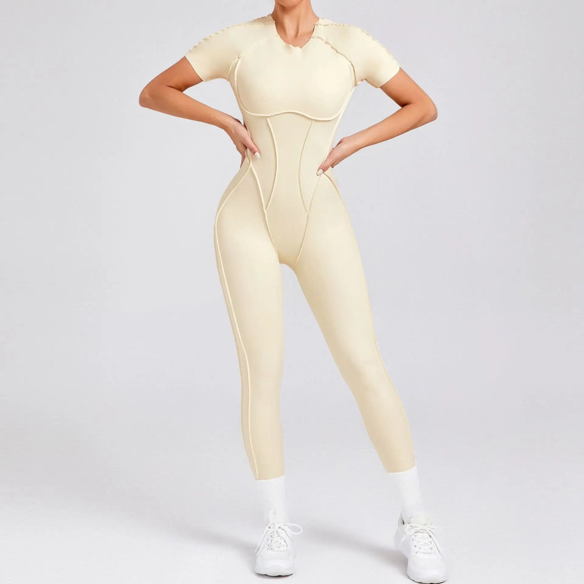 Seamless Yoga Jumpsuits Sports Fitness Hip-lifting Backless Short-sleeved One-piece Workout Rompers Gym Leggings Women Tracksuit