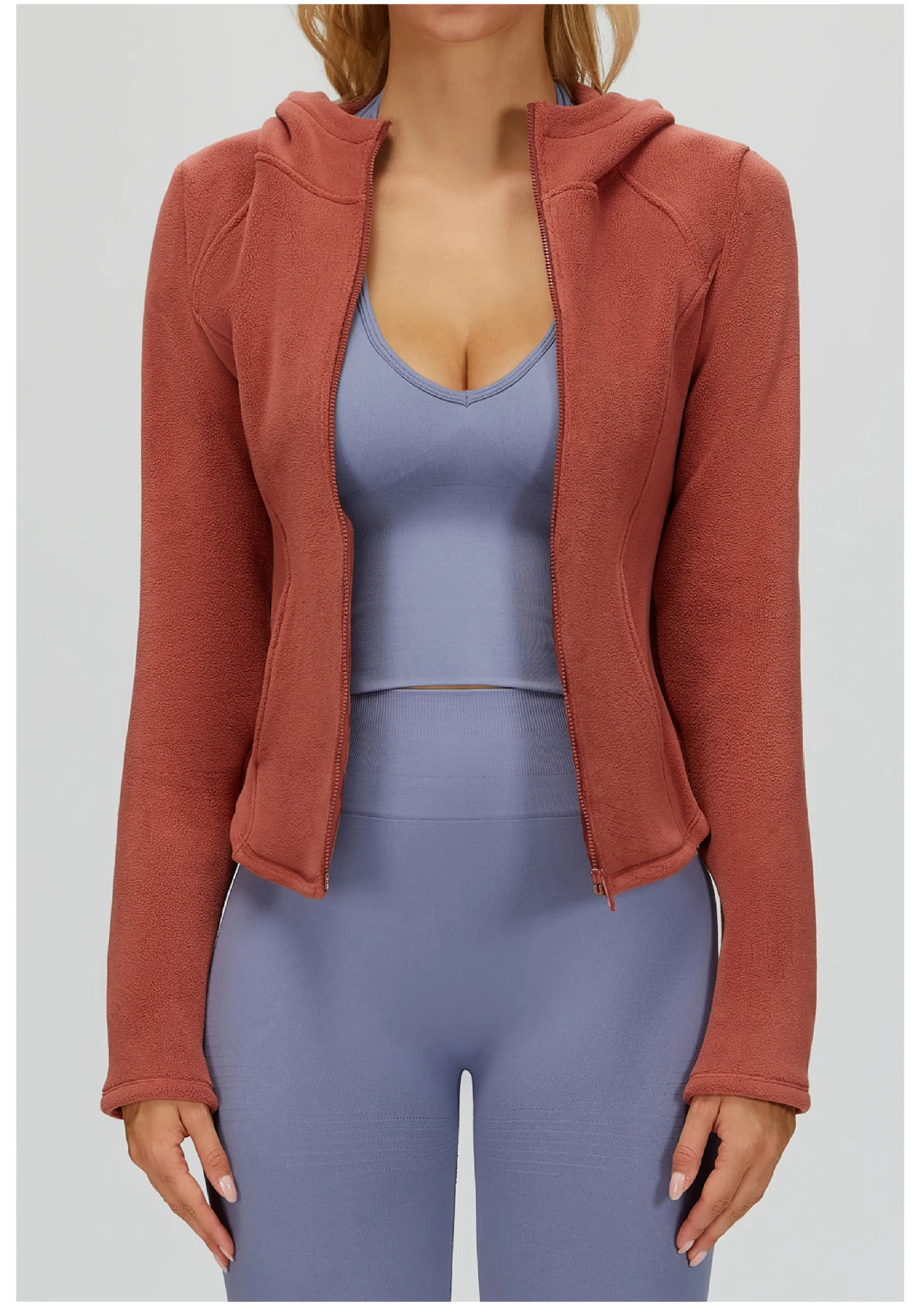 Winter Hooded Jacket for Women Yoga Long Sleeved With Plush Slim Fit Pocket Zipper Jacket Outdoor Casual Sports Warm Jacket