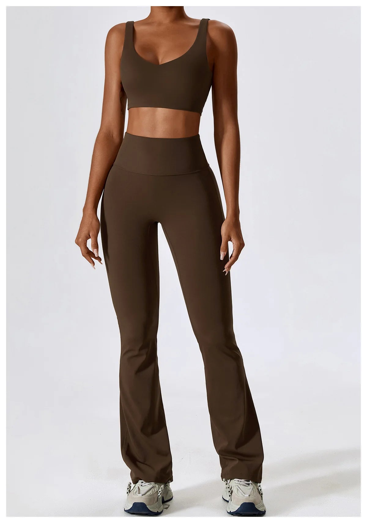 Women Tracksuit Gym Yoga Suit 2PCS Tight Fitting Sports Set Workout Breathable T Shirts Bra Tank Top Loose Bell-bottoms Leggings