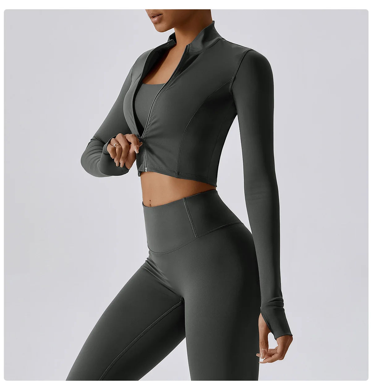 Women Outdoor Sports Long Sleeved Slim Yoga Clothes Quick Dry Zipper Cardigan Stand Up Collar Jacket Running Fitness Jacket Top
