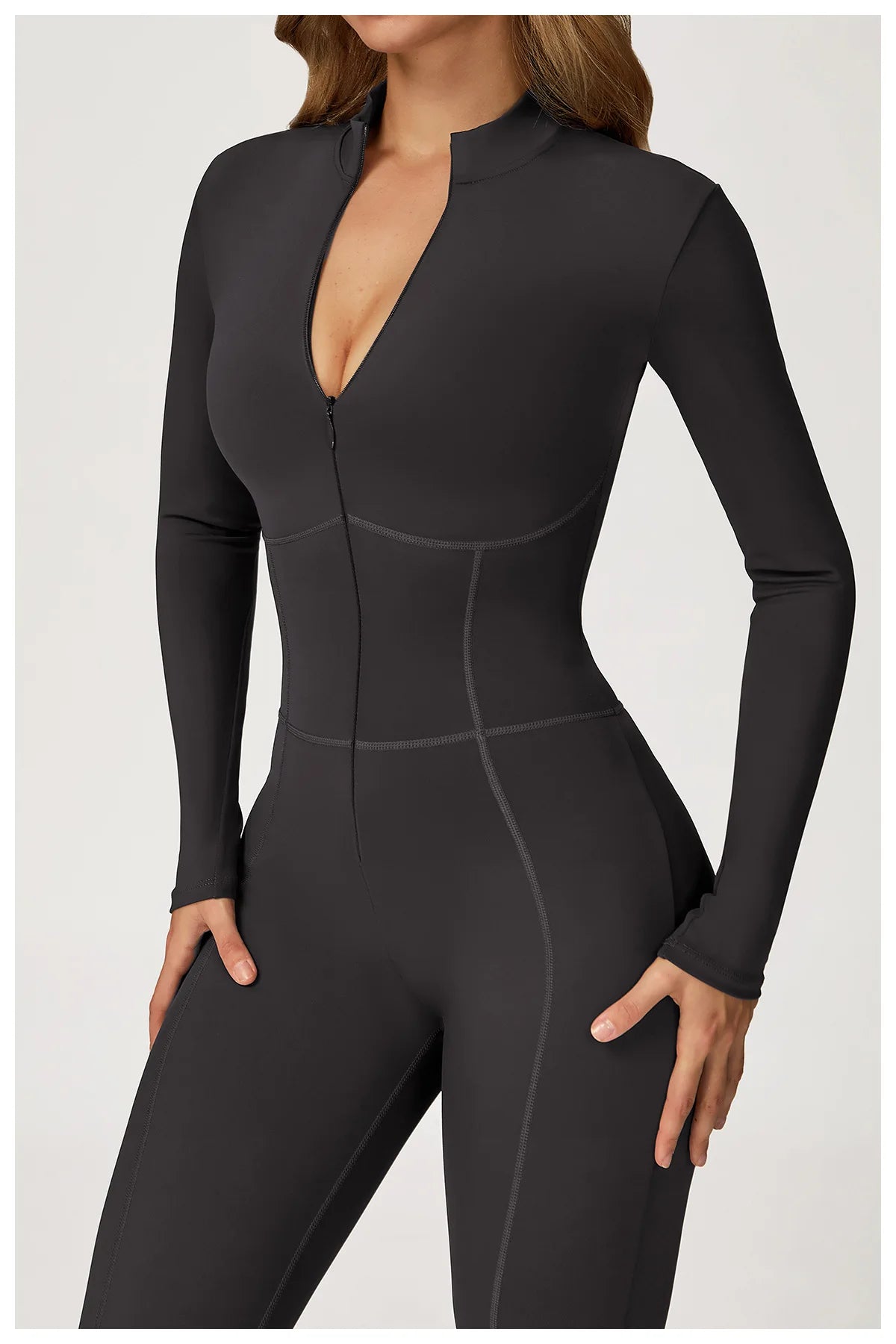Yoga Overalls Long Sleeved Women's Sportswear Gym Boilersuit Zipper Jumpsuits Workout High-intensity Fitness Skin-tight Garment