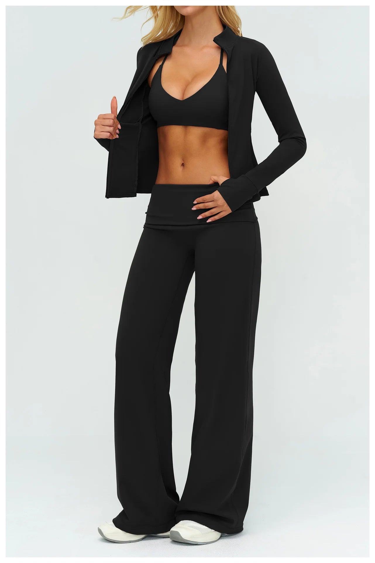 2/3PCS Women Tracksuit Yoga Set Sportswear Workout Clothes Athletic Wear Gym Outfit Fitness Bra Crop Top Long Sleeve Sports Suit