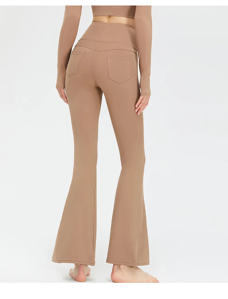 Flare Legging Pocket Yoga Pants Women Bell-bottoms Workout Yoga Trousers High Waist Tight Fitness Pants Gym Sports Wide Leg Pant