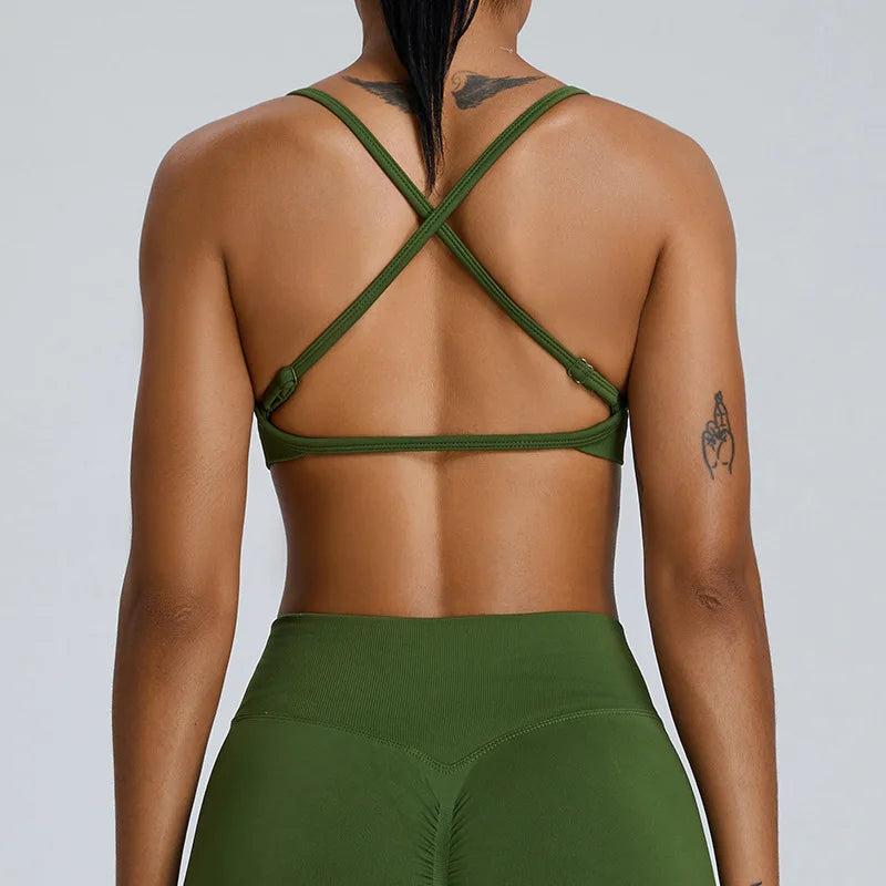 Seamless Soft Cross Back Women Sports Underwear Fitness Bra Tights Yoga Vest High Strength Shockproof Gym Sports Top Push Up Bra