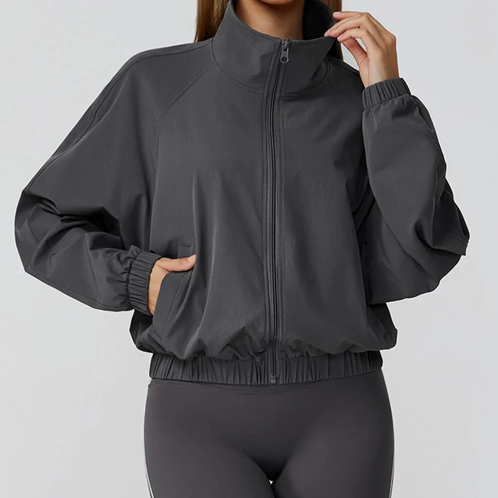 New Quick Drying Stand Up Collar Sports Jacket Women's Zipper Top Windproof Outdoor Running Fitness Long Sleeved Yoga Jacket