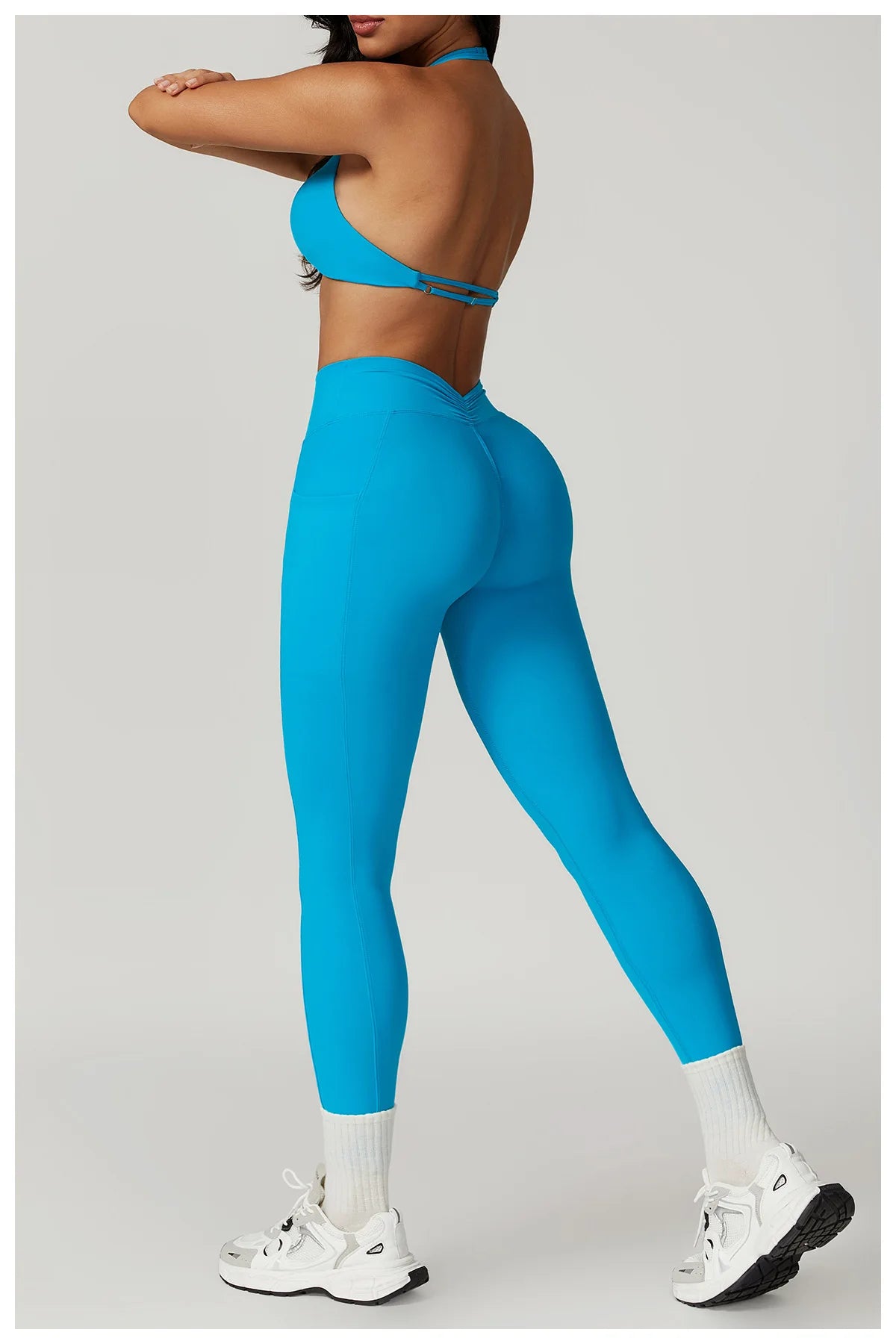 V-shaped Back Leggings Fitness Women Sport Leggings High Waist Elastic Solid Yoga Pants Gym Jogging Push Up Slim Pants Female