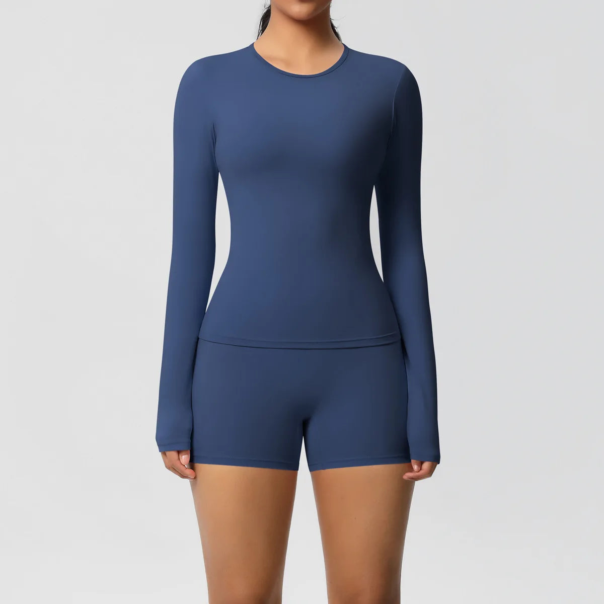 Yoga Clothes Set 2 Piece Gym Sports Shorts Set Women Long Sleeved High Waist Shorts Fitness Suit Running Workout Tracksuit