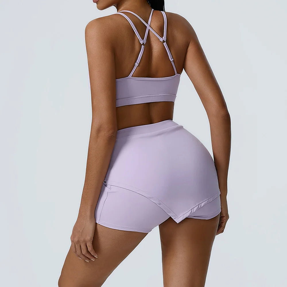 Yoga Sets 2 Pieces Workout Sets for Women Tracksuit Sportswear Gym Clothes High Waist Shorts Outfits Running Suits Fitness Bras