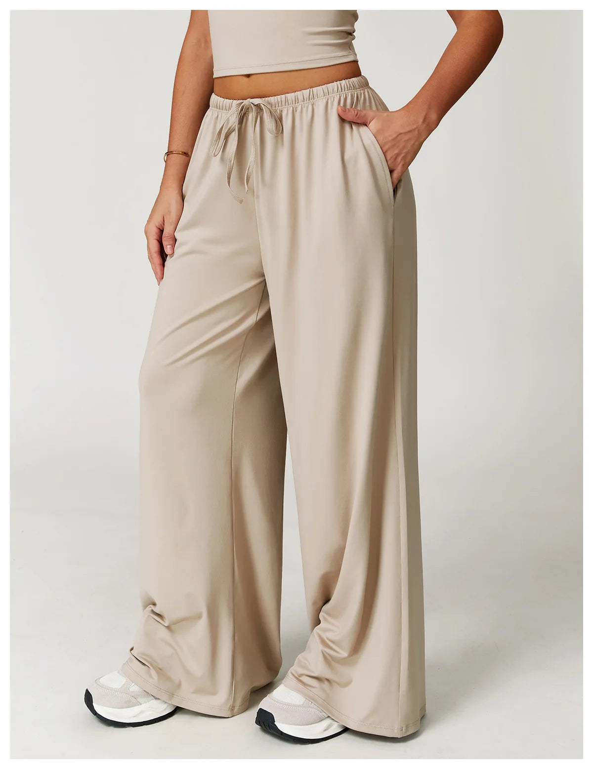 High Waist Yoga Pants Women's Hanging Wide Leg Loose Casual Pants Women's Sports Pants Fitness Running Elastic Drawstring Pants