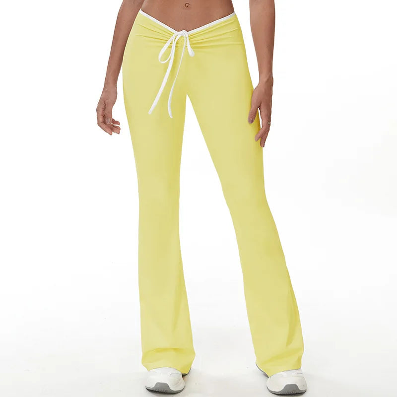 Bell-bottoms Women Yoga Leggings Drawstring Fitness Wide Leg Pants Gym Running Cycling Pants Sports High Waist Workout Leggings