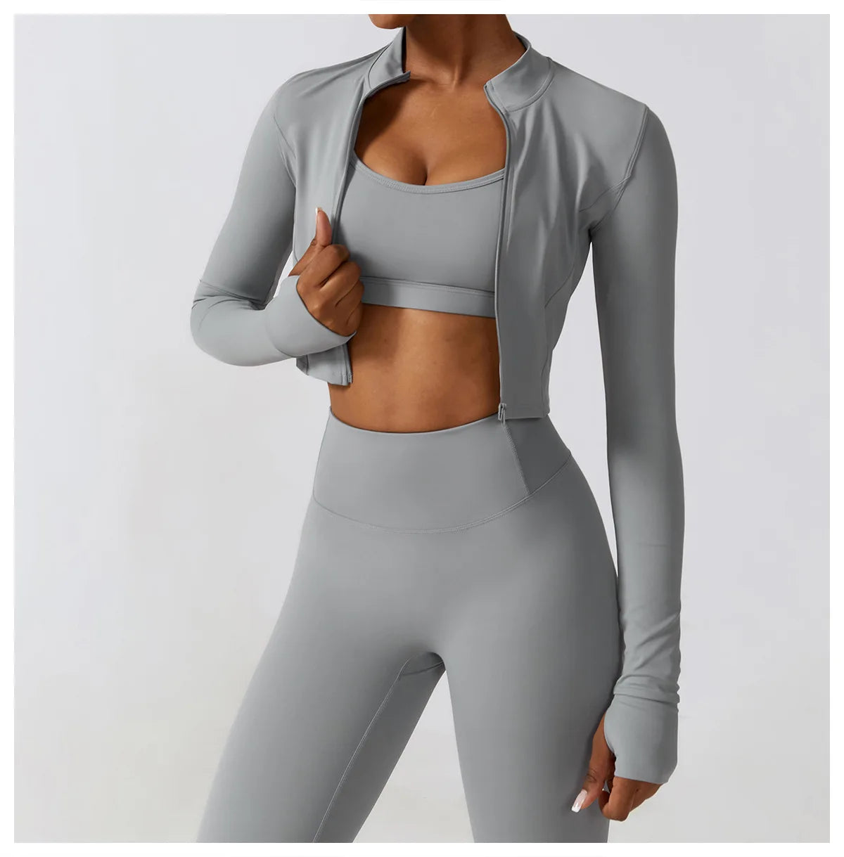 Women Outdoor Sports Long Sleeved Slim Yoga Clothes Quick Dry Zipper Cardigan Stand Up Collar Jacket Running Fitness Jacket Top