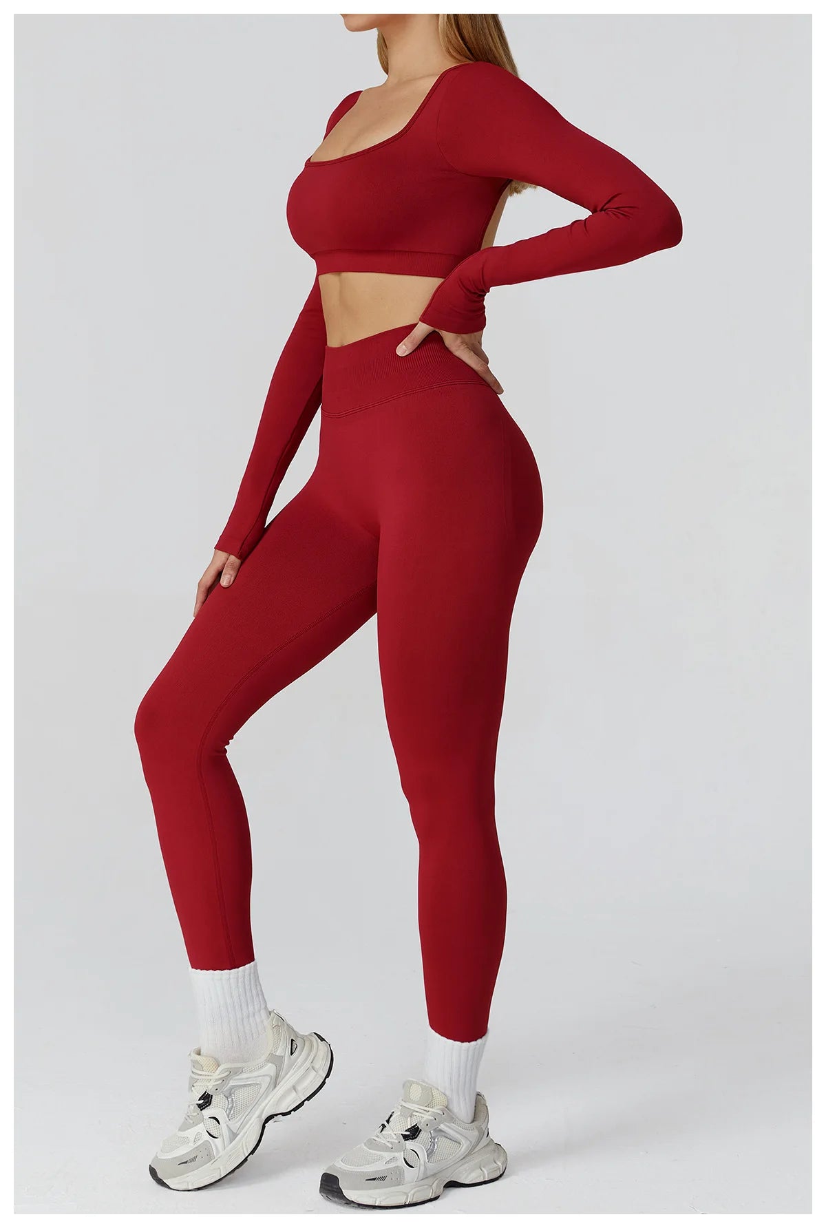 Seamless Casual Quick Dry Sportswear Women Square Neck Gym Top Women Fitness Sports Crop Top Female Long Sleeve Yoga Clothing