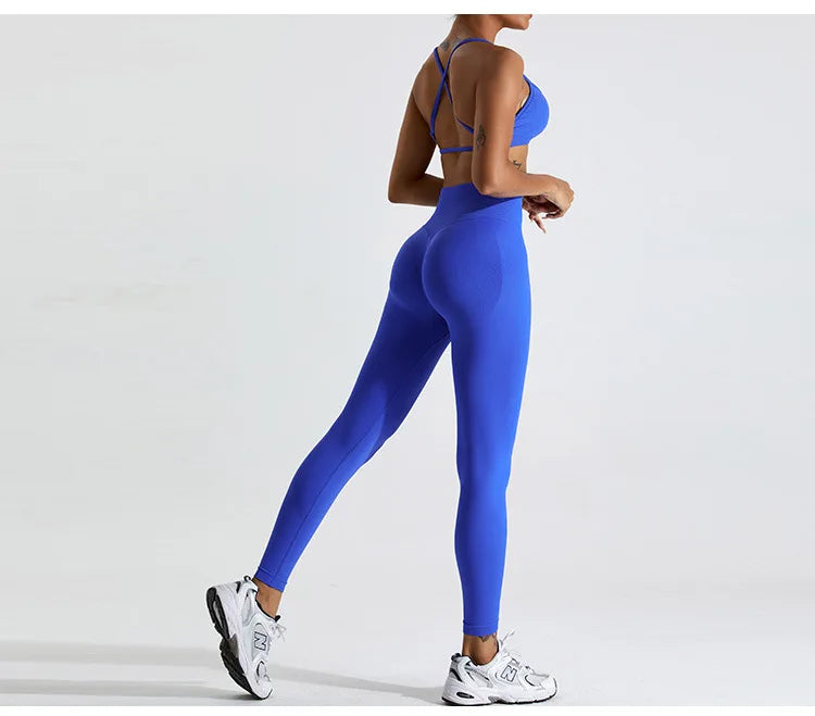 Seamless Soft Cross Back Women Sports Underwear Fitness Bra Tights Yoga Vest High Strength Shockproof Gym Sports Top Push Up Bra