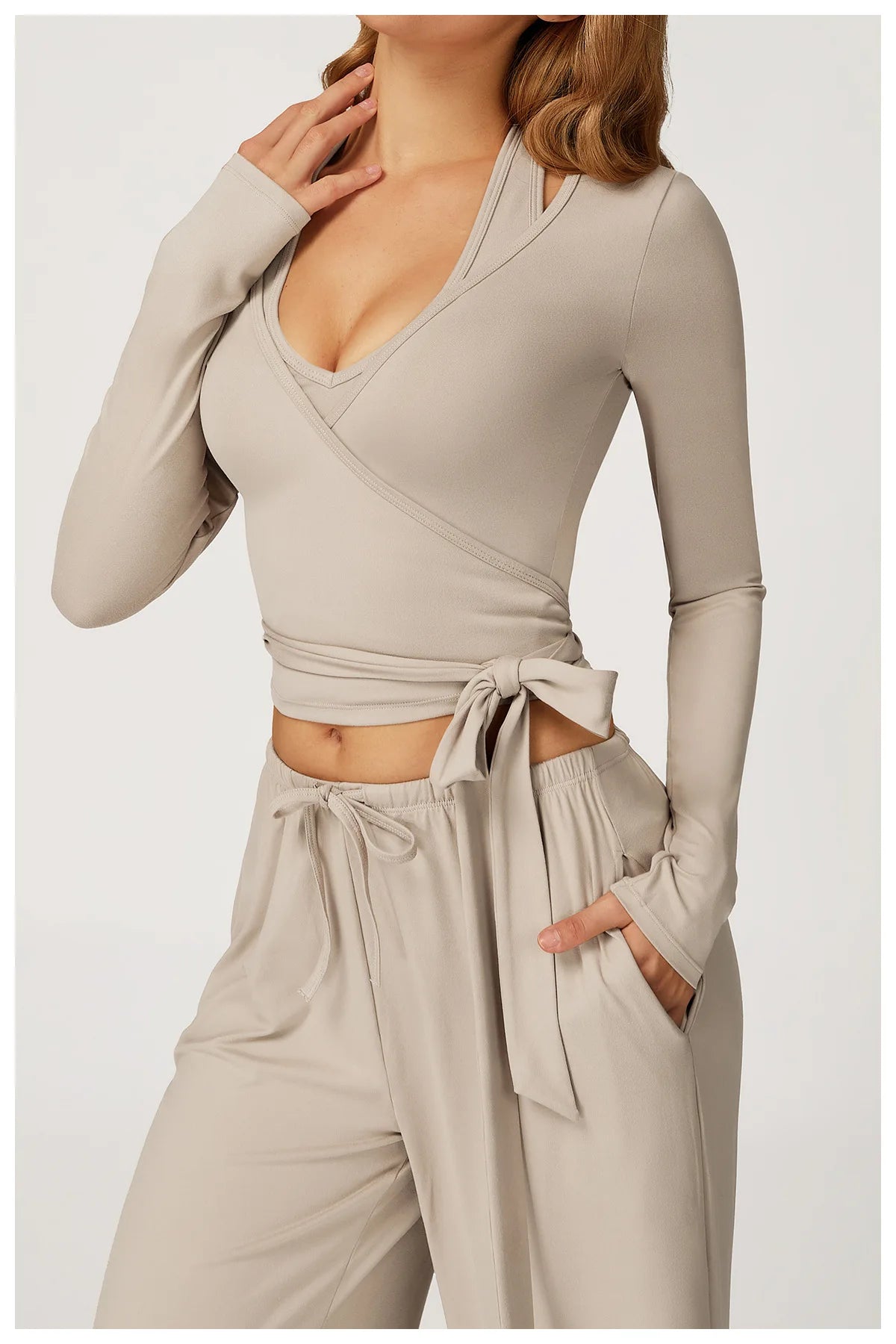 Women Yoga Crossover Strap Long Sleeve Cover-up T-shirts Pilates Running Outdoor Sports Loose Tops Breathable Soft Gym Fitness