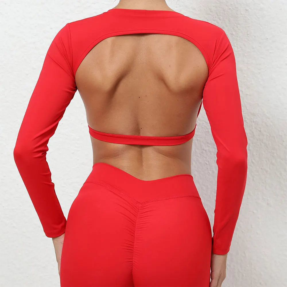Women Long Sleeve Sport Shirt Hollow Out Yoga Tops Workout Running T-Shirt Girls Slim Gym Push Up Fitness Crop Top Female