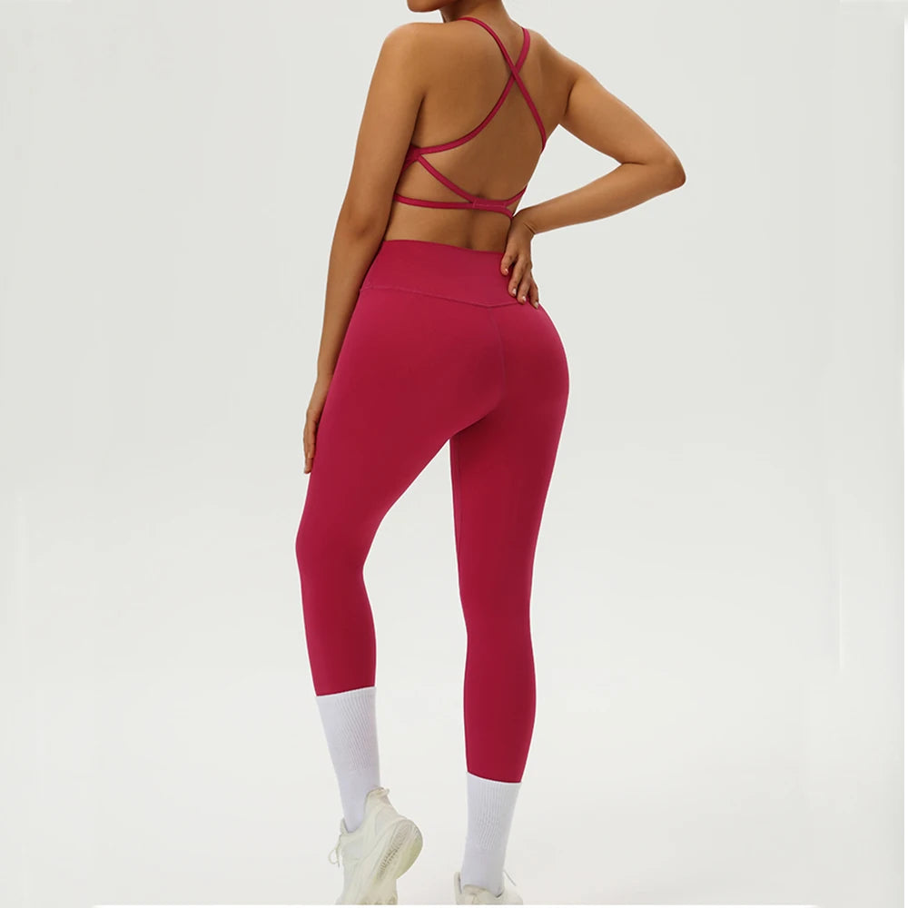 Yoga Clothes Set 2 Piece Gym Set Sportswear Women Cross Back Bra Top High Waist Leggings Fitness Suit Running Workout Tracksuit