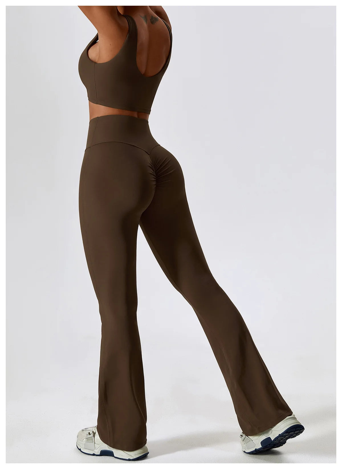 Women Tracksuit Gym Yoga Suit 2PCS Tight Fitting Sports Set Workout Breathable T Shirts Bra Tank Top Loose Bell-bottoms Leggings