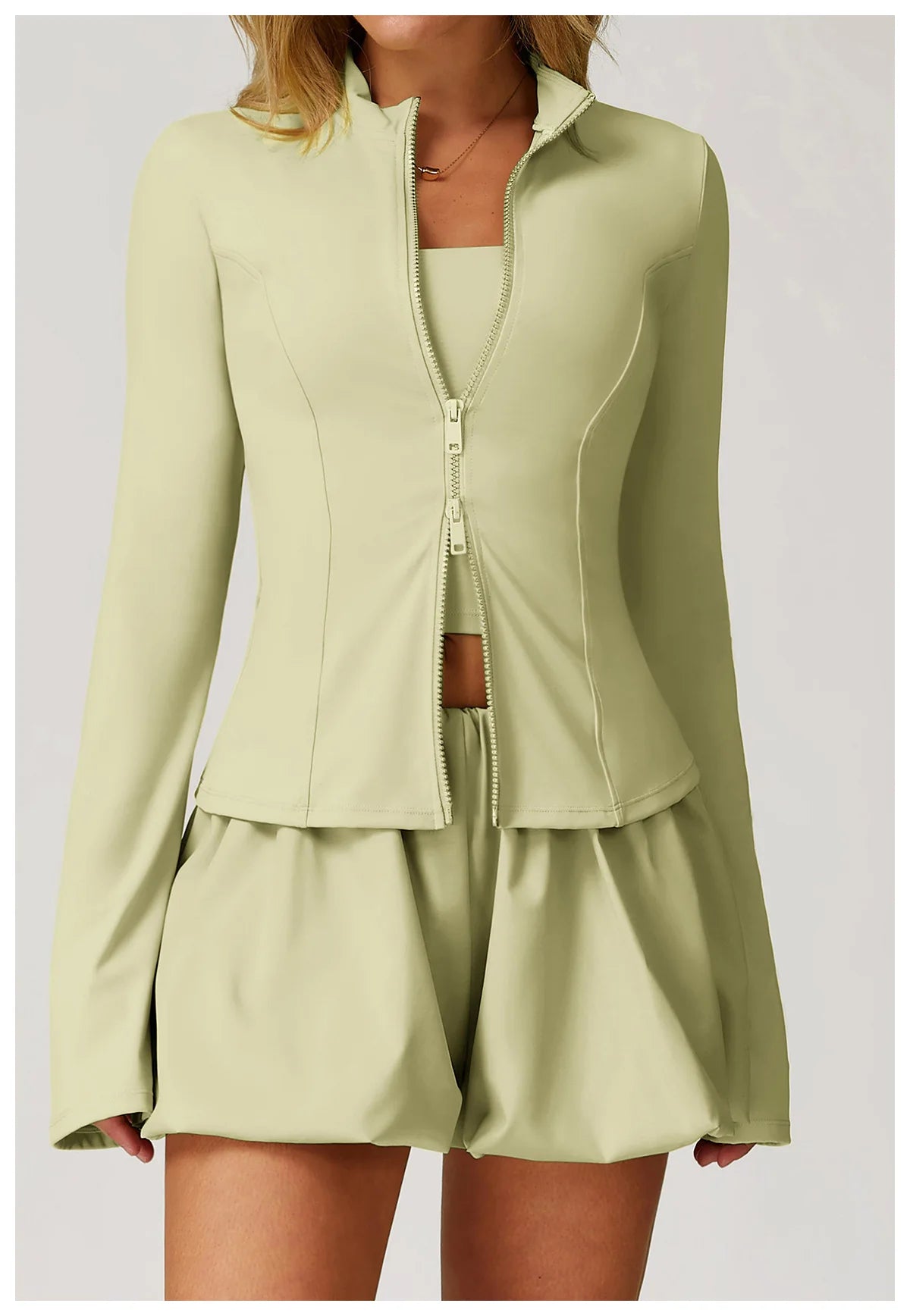 Summer Yoga Suit Women's High-end Standing Collar Long Sleeved Sports Jacket Running Training Fitness Top Windproof Running Suit