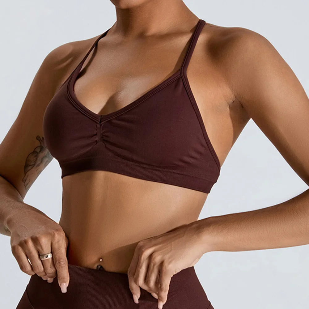 Women Sports Underwear Scrunch Push-up High Support Adjustable Thin Shoulder Strap Tank Fitness Top Seamless Workout Yoga Bras
