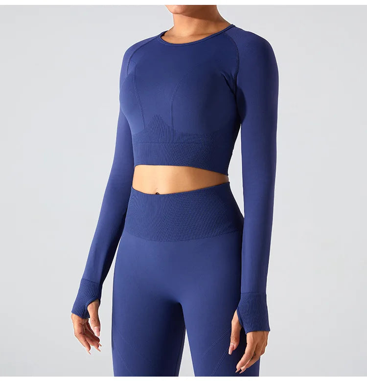 Women's Seamless Long Sleeve Top Yoga Shirts Running T-Shirt Workout Running Fitness Gym Sports Top Training Crop Top Solidcolor