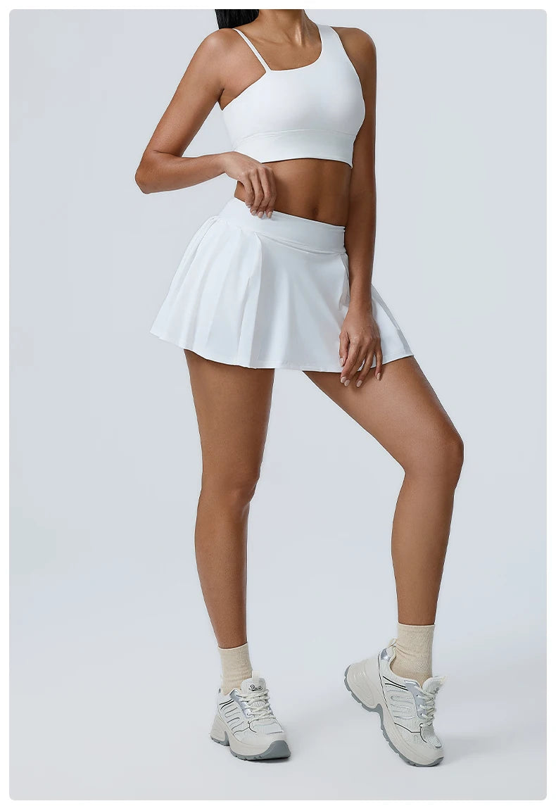 Yoga Set 2PCS Women Sport Suit Gym wear Workout Clothes Sports Crop Top Yoga Short Skirt Fitness Bra Set Breathable Gym Suits