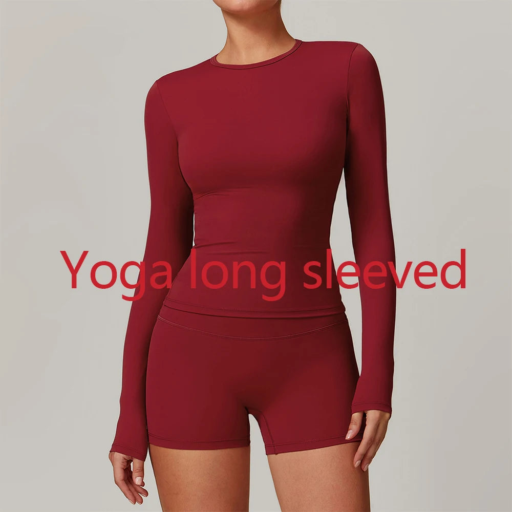 Yoga T-shirts Solid Sports Top Women Long Sleeve Gym Workout Running Shirts Sexy Exposed Navel Quick Dry Fitness Gym Sport Wear
