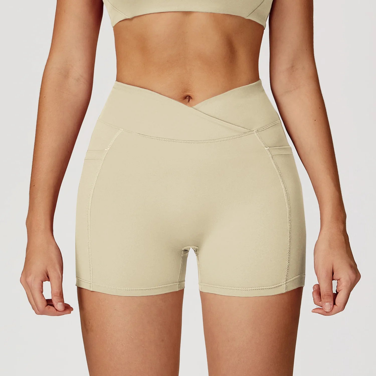 Cycling Shorts Cross Waist Head Yoga Shorts High Waist Workout Fitness Lift Butt Fitness Tights Gym Running Body Shaper Pants
