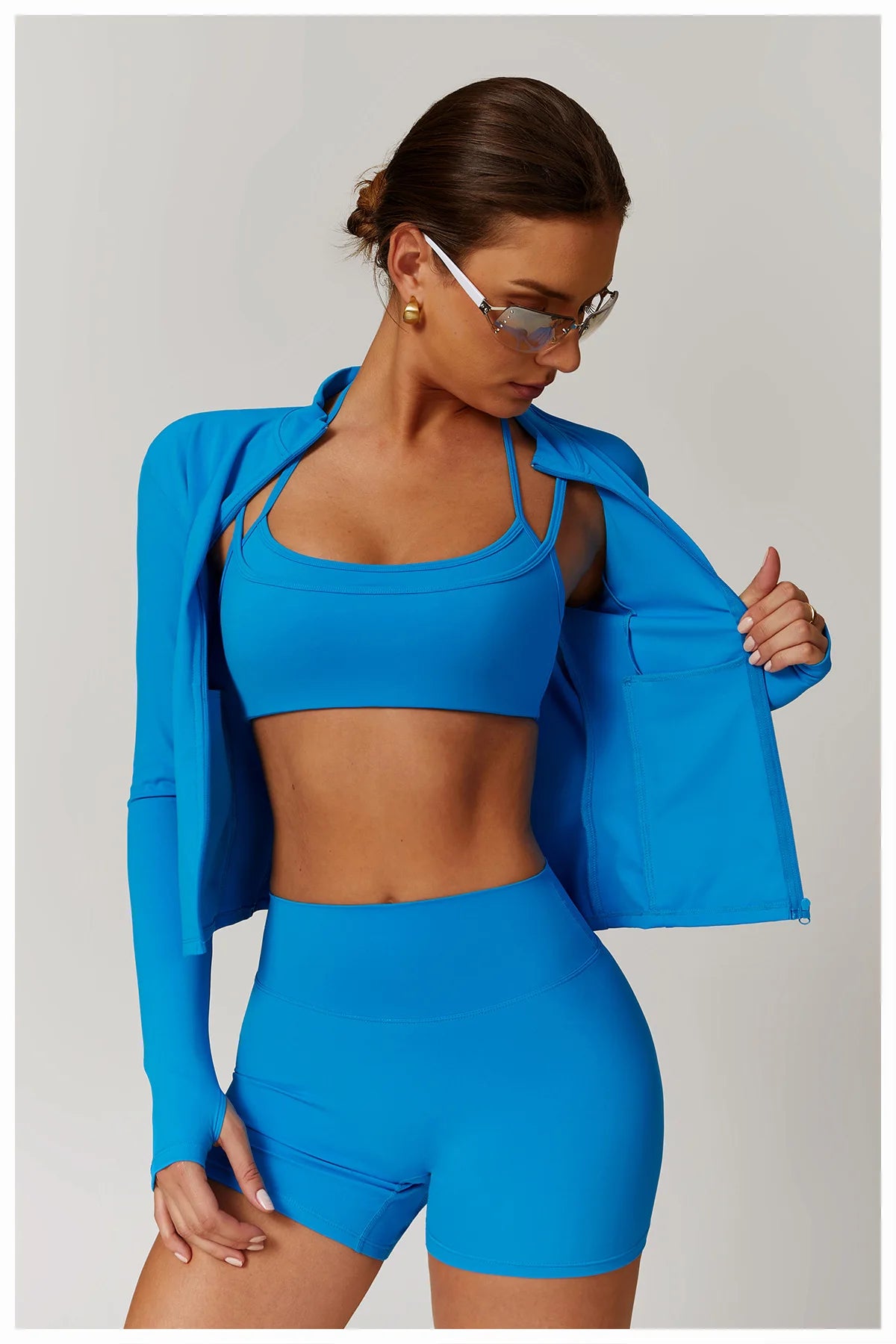 Women Outdoor Running Fitness Wear T-shirt Long Sleeved Thumb Holes Top Zipper Yoga Long Sleeved Yoga Shirt Gym Push Up Workout