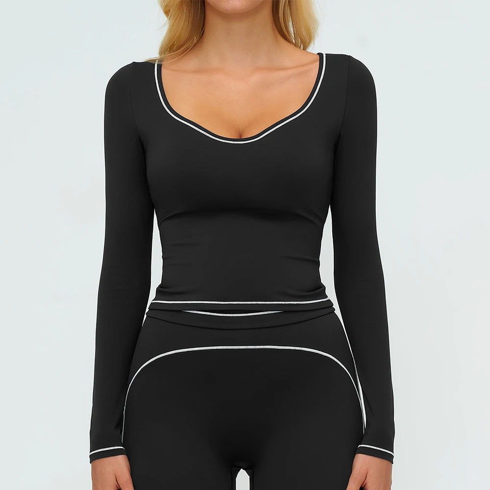 Yoga Shirts Women's Yoga Long Sleeve Fitness Long Sleeve Running Gym Clothes Workout Dry Fit Breathable High Elastic Sports Top