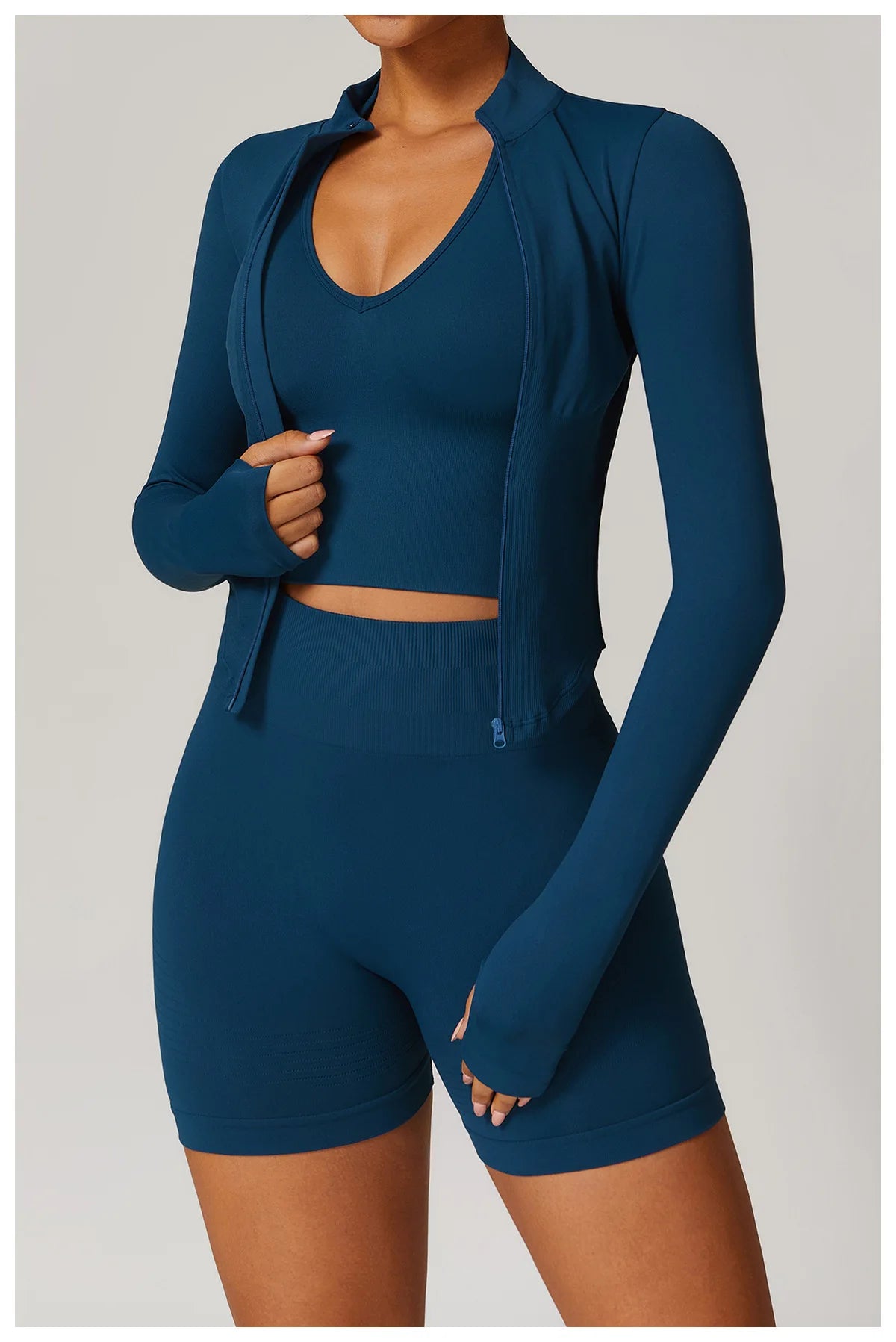 Ribbed Yoga Tops Women's Standing Collar Yoga Long Sleeved Sports Jacket Running Training Fitness Top Gym Workout Running Shirt